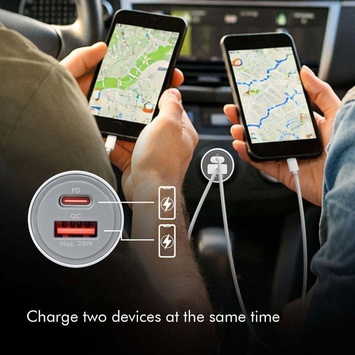 Caricabatteria Auto Doppia USB 20W USB-A QC USB-C PD Argento - Logilink IUSB3-CAR-2P20W