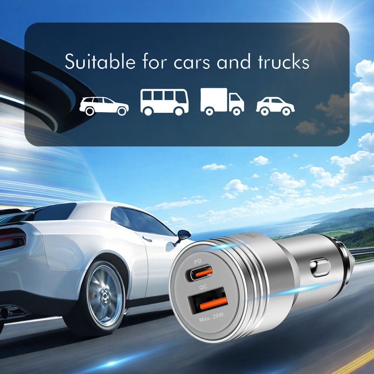 Car Charger Double USB 20 W USB-A QC USB-C PD Silver - Logilink IUSB 3 -CAR- 2 P 20 W