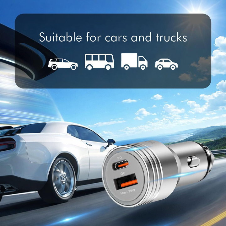 Caricabatteria Auto Doppia USB 20W USB-A QC USB-C PD Argento - Logilink IUSB3-CAR-2P20W