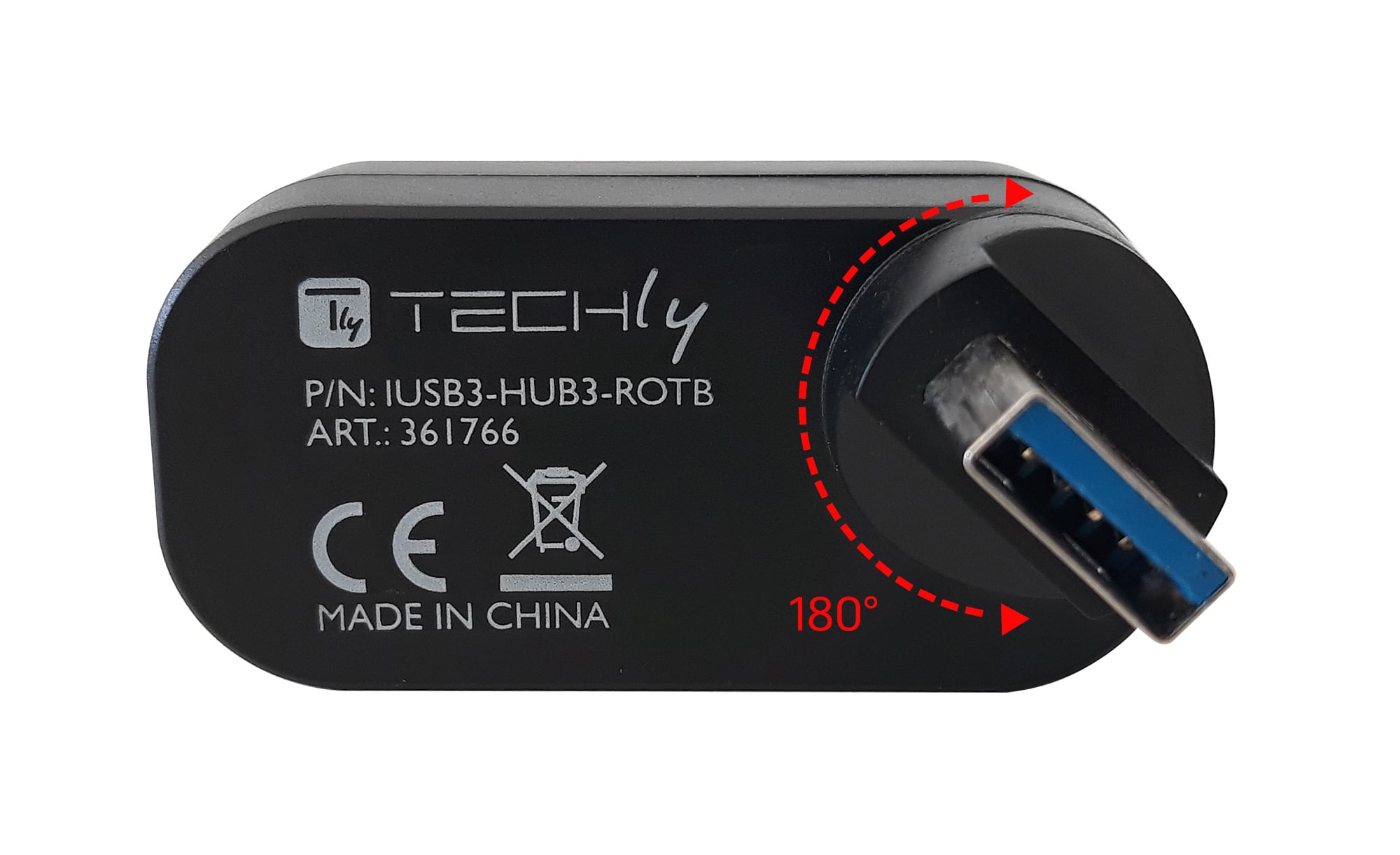 Mini Hub Rotante con 3 Porte USB 3.2 Nero - Techly IUSB3-HUB3-ROTB