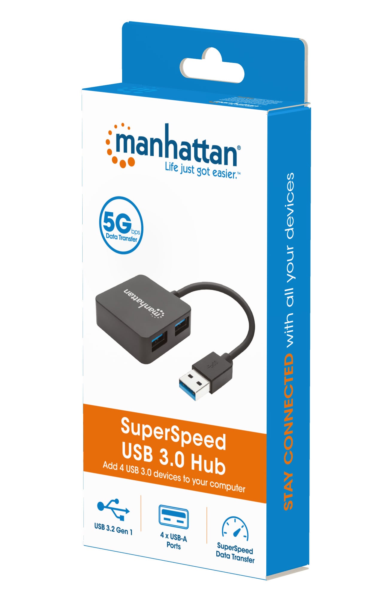SuperSpeed USB 3.2 Gen1 Hub 4 Porte USB A - Manhattan IUSB3-HUB4-BK