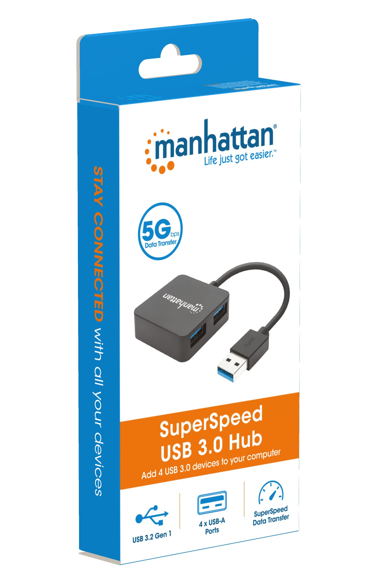 SuperSpeed USB 3.2 Gen1 Hub 4 Porte USB A - Manhattan IUSB3-HUB4-BK