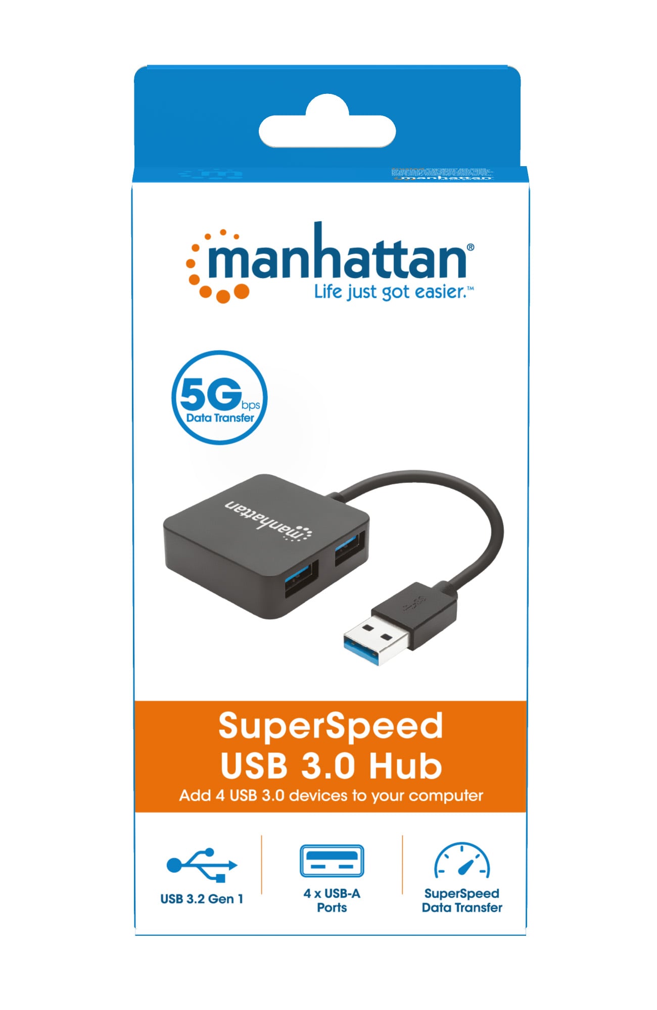 SuperSpeed USB 3.2 Gen1 Hub 4 Porte USB A - Manhattan IUSB3-HUB4-BK