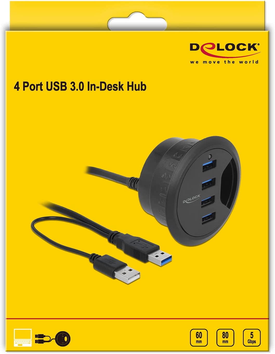 Hub USB 3.2 4 porte In-Desk diametro 6 e 8 cm - Delock IUSB3-HUB604P