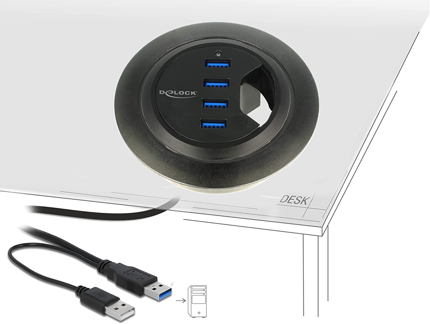 Hub USB 3.2 4 porte In-Desk diametro 6 e 8 cm - Delock IUSB3-HUB604P