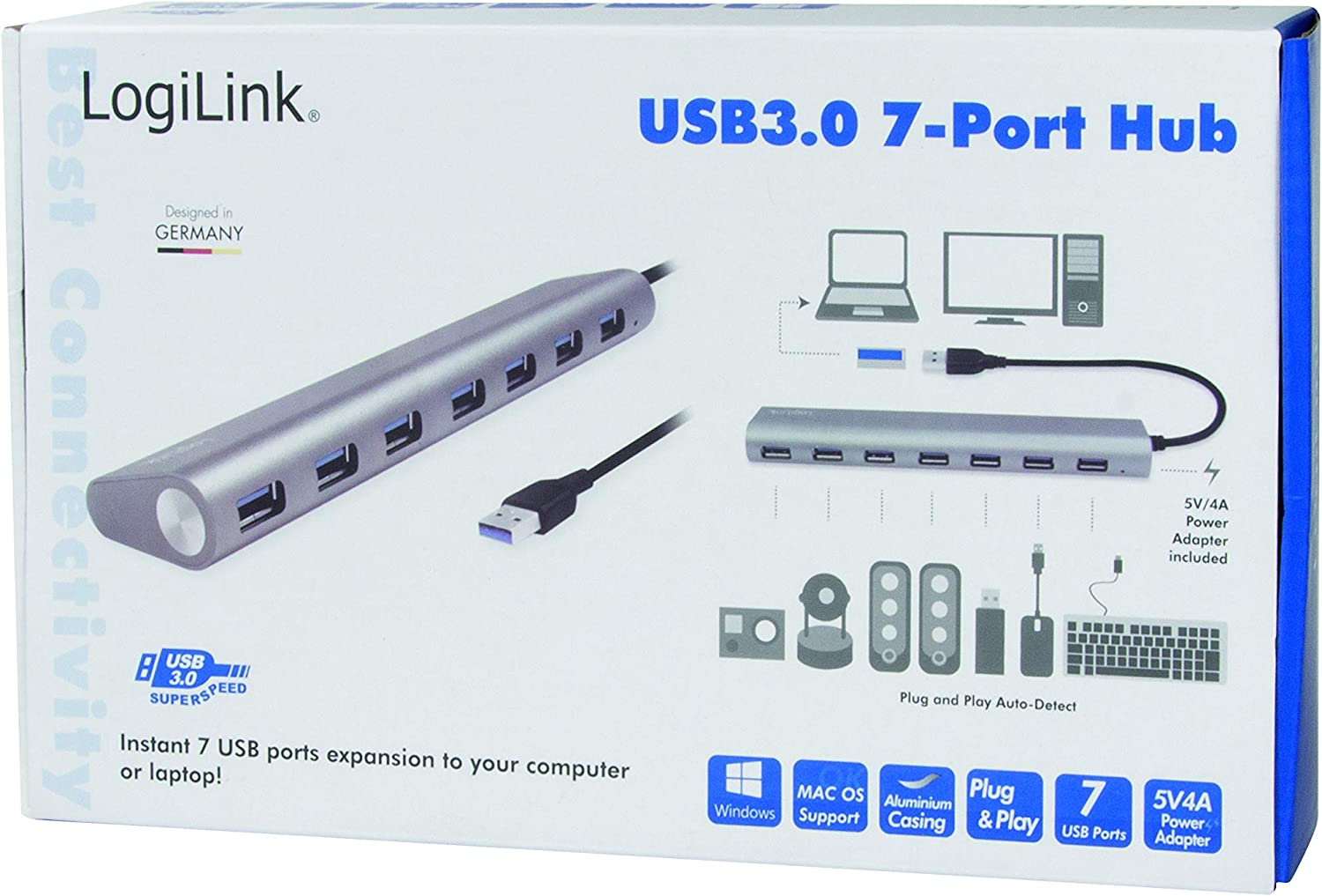 Hub USB 3.2 SuperSpeed 7 porte Alluminio Silver - Logilink IUSB3-HUB7CR