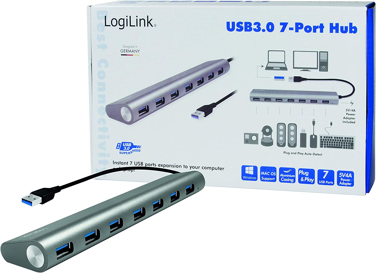 Hub USB 3.2 SuperSpeed 7 porte Alluminio Silver - Logilink IUSB3-HUB7CR