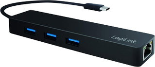 Hub USB-C SuperSpeed 3 porte USB-A 3.2 Gen1 Gigabit Ethernet nero - Logilink IUSB31-HUB3CG