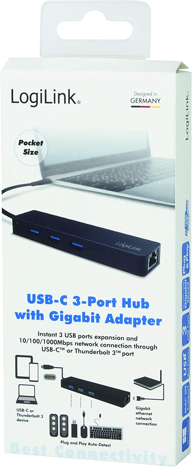 Hub USB-C™ SuperSpeed 3 Porte USB-A 3.2 Gen1 Femmina Nero - Logilink IUSB31-HUB3CG