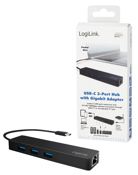 Hub USB-C™ SuperSpeed 3 Porte USB-A 3.2 Gen1 Femmina Nero - Logilink IUSB31-HUB3CG