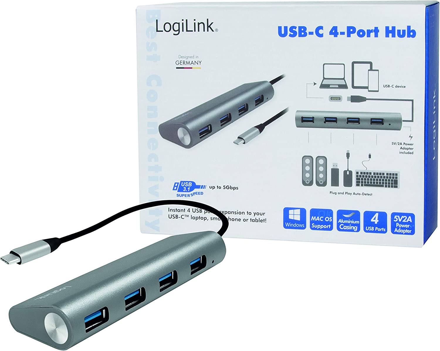 Hub USB-C™ SuperSpeed 4 Porte Alluminio Silver - Logilink IUSB31-HUB4CA