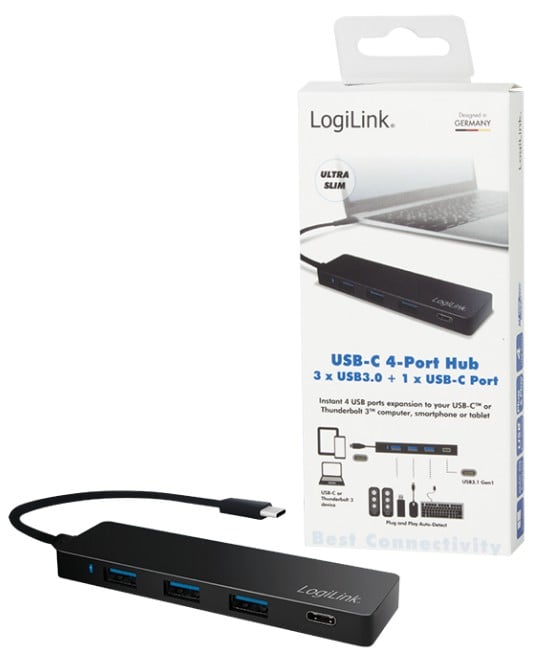 Hub USB-C 3.2 Gen1 SuperSpeed 3 Porte USB-A 1 porta USB-C Nero - Logilink IUSB31-HUB4CS