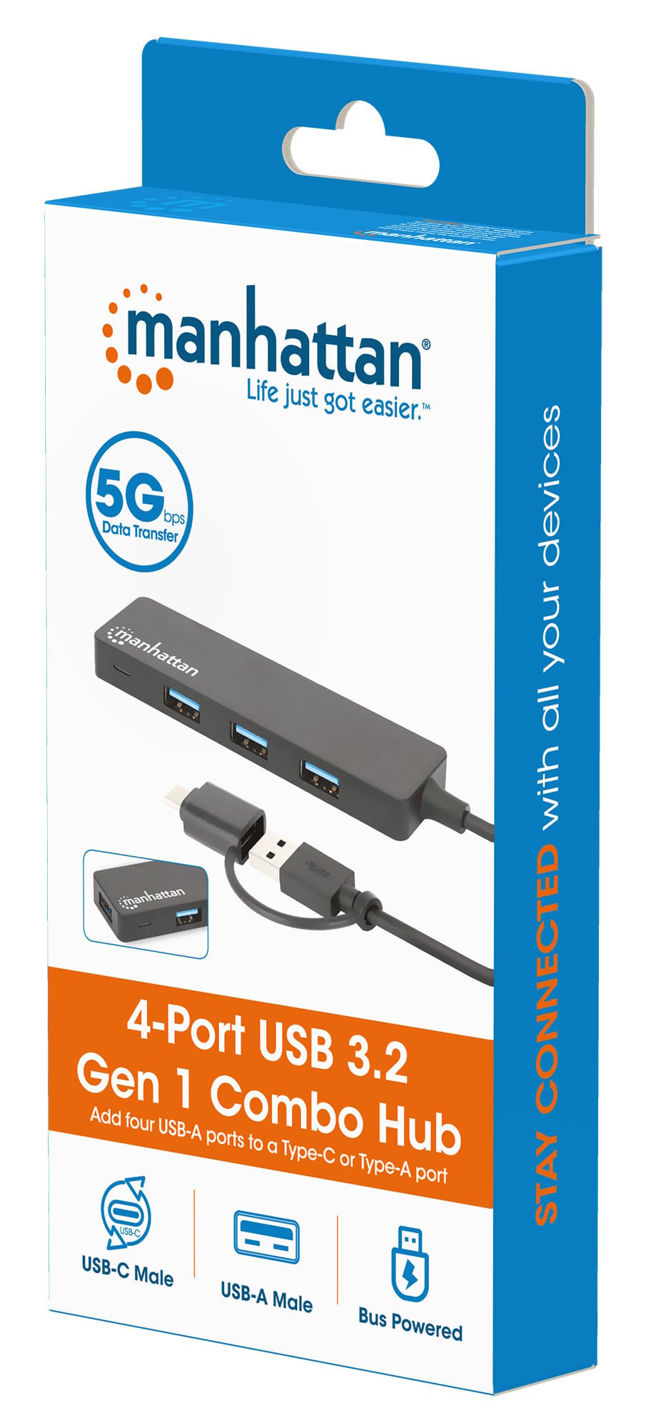 Hub USB 3.2 Gen1 4 Porte Combo USB-A e USB-C™ - Manhattan IUSB31C-COMBO-HUB4MH