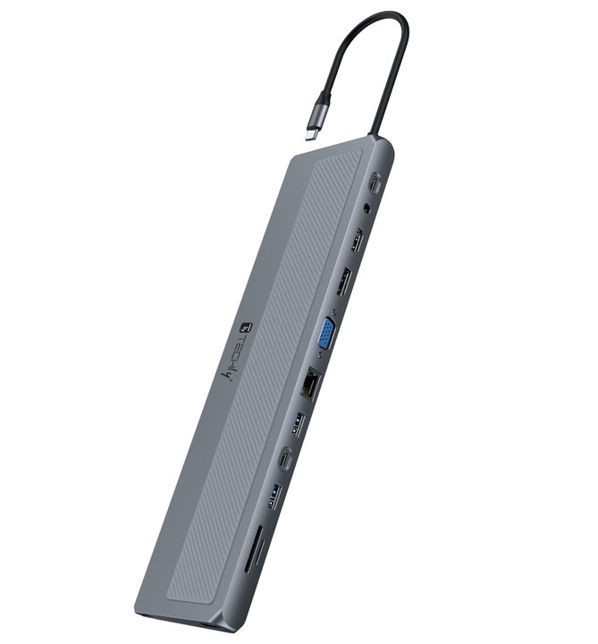 Docking Station 12 in 1 USB-C Hub VGA HDMI DP RJ 45 SD/Micro SD Player - Techly IUSB 31 C-DOCK 12 DPHD 2