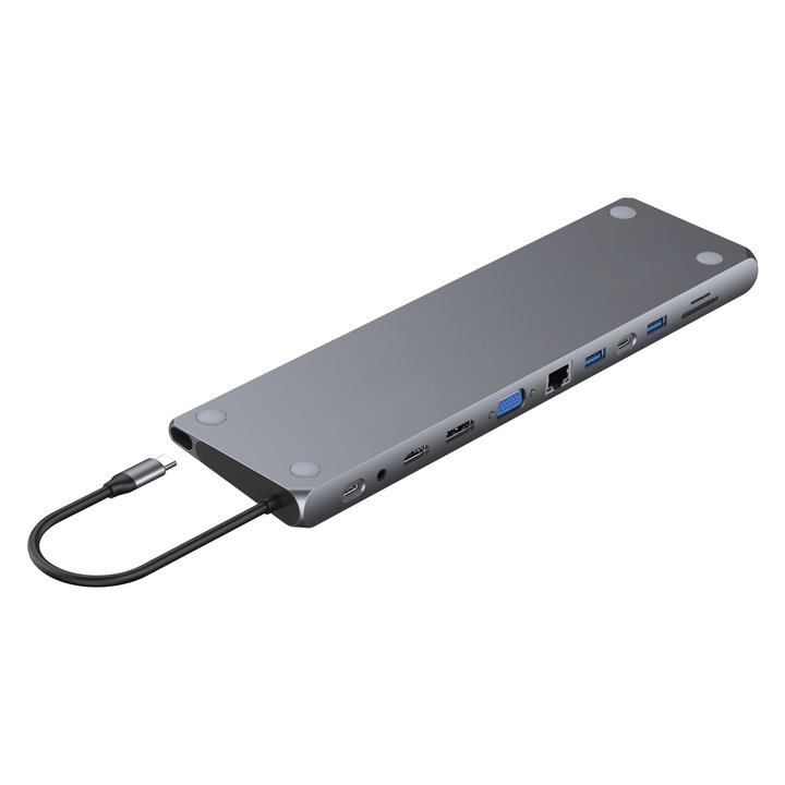 Docking Station 12 in 1 USB-C Hub VGA HDMI DP RJ 45 SD/Micro SD Player - Techly IUSB 31 C-DOCK 12 DPHD 2