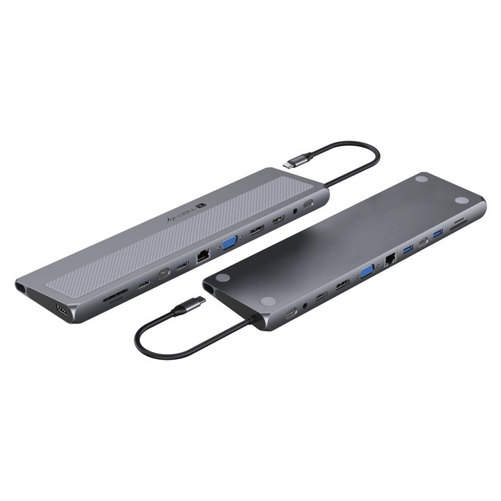 Docking Station 12 in 1 USB-C Hub VGA HDMI DP RJ 45 SD/Micro SD Player - Techly IUSB 31 C-DOCK 12 DPHD 2