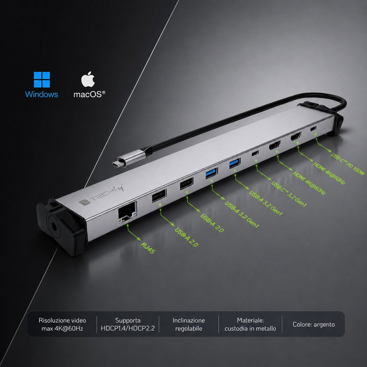 Docking Station 9 in 1 USB-C Hub USB HDMI RJ 45 - Techly IUSB 31 C-DOCK 9 HPD