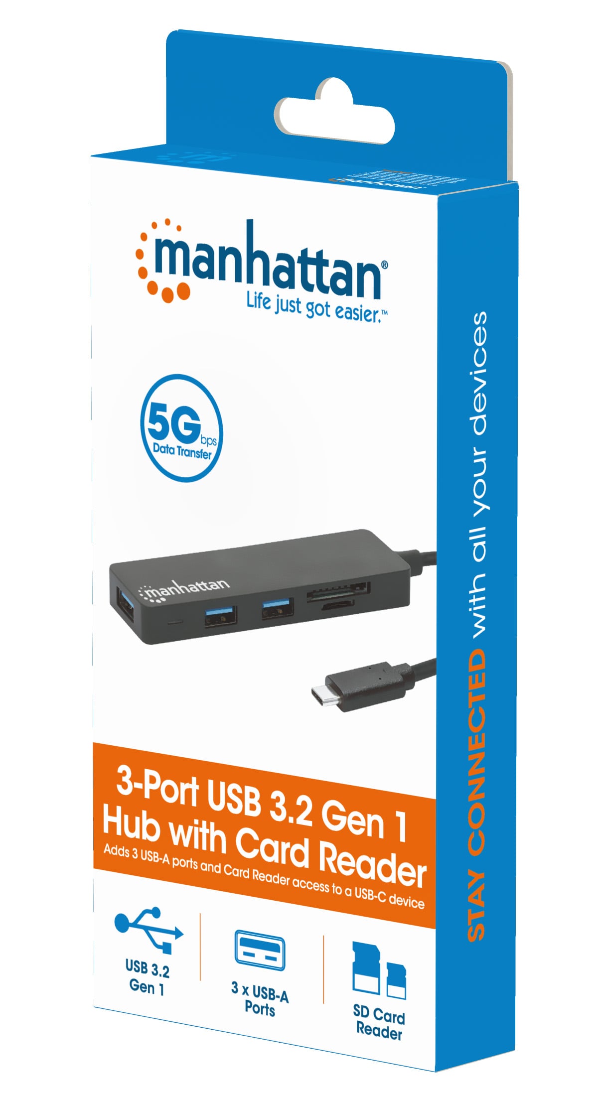 Hub USB-C™ 3.2 Gen 1 a 3 porte con Lettore Schede - Manhattan IUSB31C-HUB3SDM