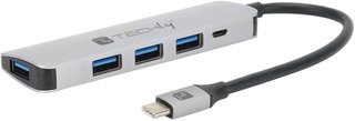 Hub USB-C SuperSpeed 4 3.2 USB Doors with PD Grey Aluminium - Techly IUSB 31 C-HUB 4 TLY