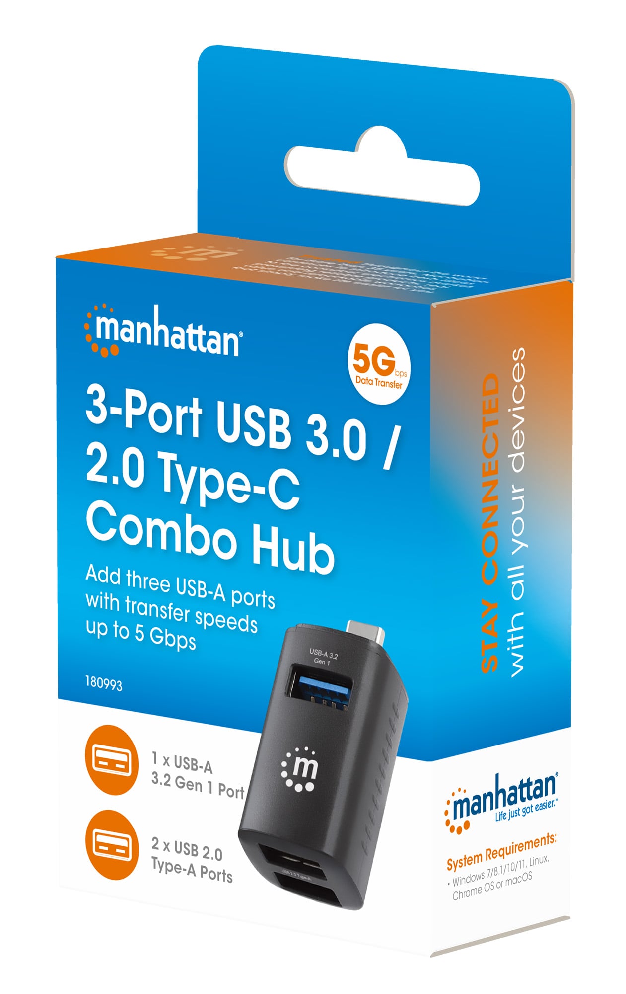Hub USB-C™ 3.2 Gen1 a 3 porte USB-A Compatto Nero - Manhattan IUSB31C-MINIHUB3