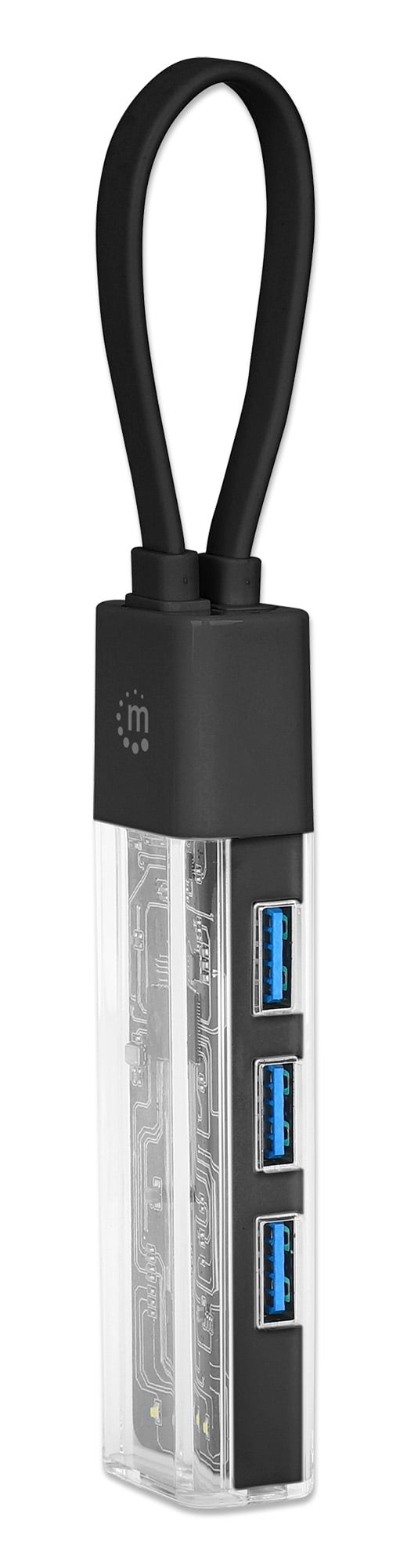 Hub Combo USB 3.2 USB-C™ e USB-A 4 Porte Nero Trasparente - Manhattan IUSB31C-TR-HUB4BK
