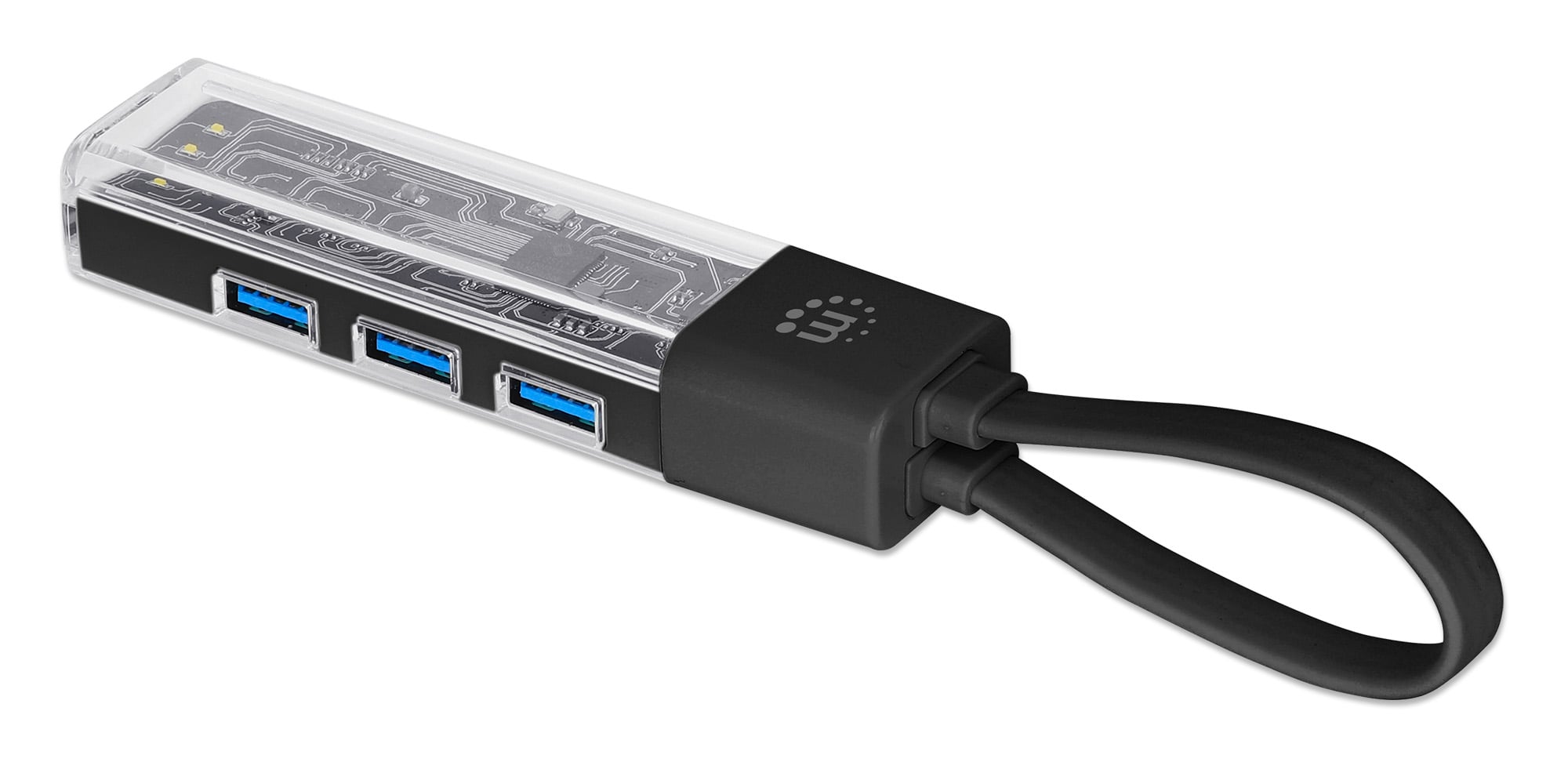 Hub Combo USB 3.2 USB-C™ e USB-A 4 Porte Nero Trasparente - Manhattan IUSB31C-TR-HUB4BK
