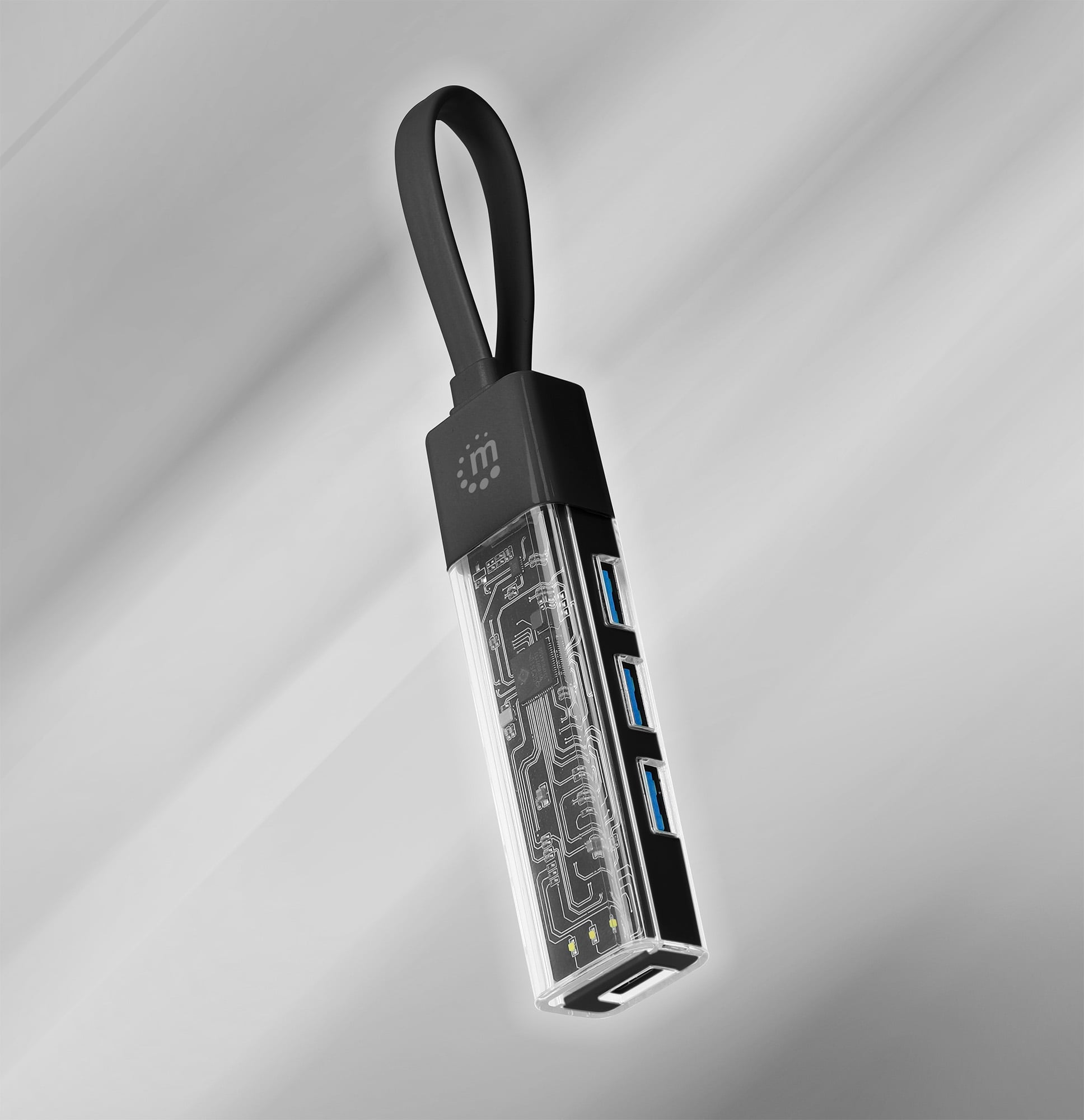 Hub Combo USB 3.2 USB-C™ e USB-A 4 Porte Nero Trasparente - Manhattan IUSB31C-TR-HUB4BK
