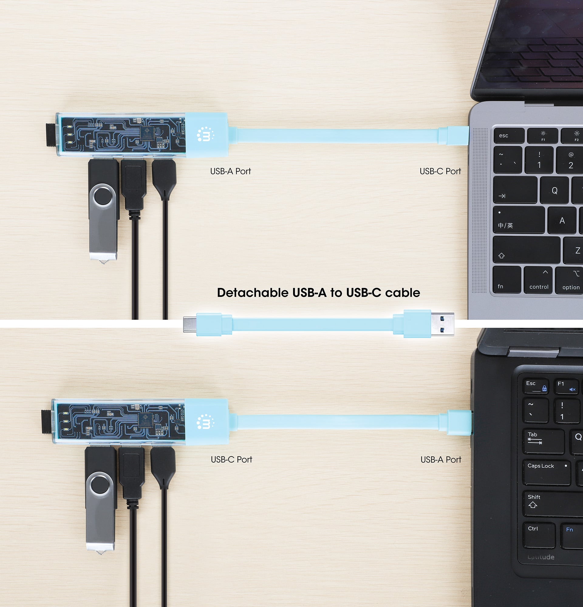 Hub Combo USB 3.2 USB-C™ e USB-A 4 Porte Verde Trasparente - Manhattan IUSB31C-TR-HUB4GR
