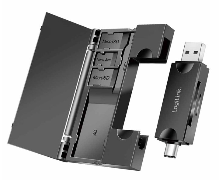 USB Memory Card Reader 3.2 Gen1 2 in 1 with Card Case - Logilink IUSB32-CARD-049