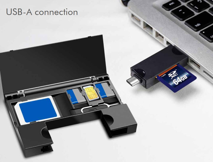 USB Memory Card Reader 3.2 Gen1 2 in 1 with Card Case - Logilink IUSB32-CARD-049