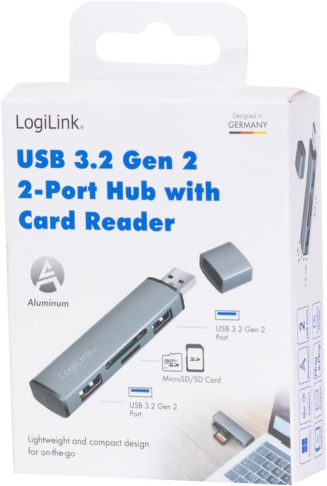 Hub USB3.2 Gen2 2 Porte USB A con Lettore di Schede Card Reader - Logilink IUSB32-HUB2-CR