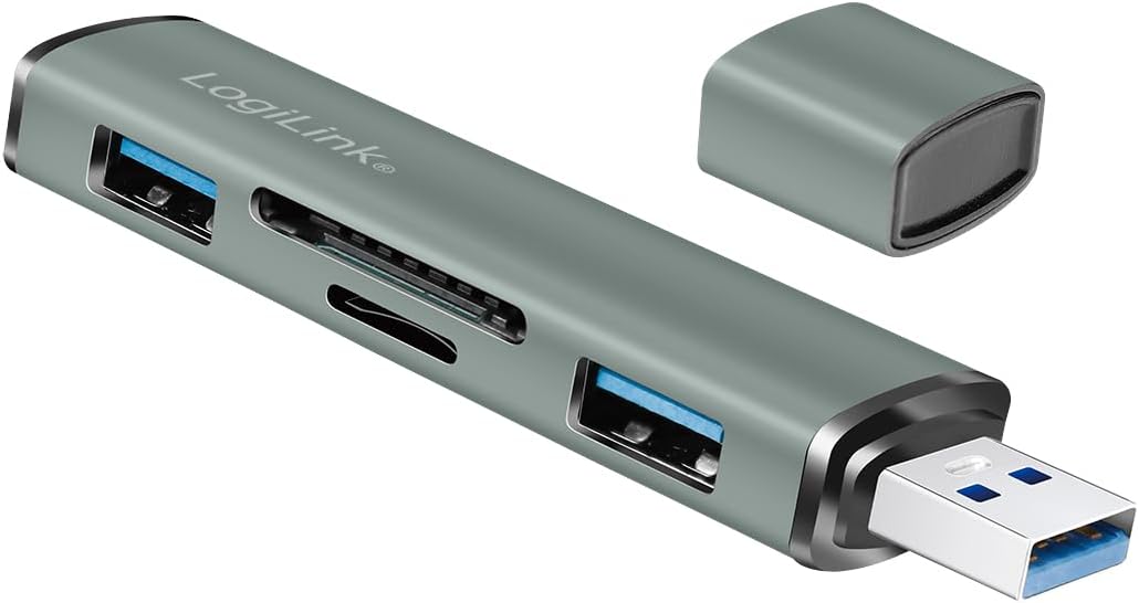 Hub USB3.2 Gen2 2 Porte USB A con Lettore di Schede Card Reader - Logilink IUSB32-HUB2-CR
