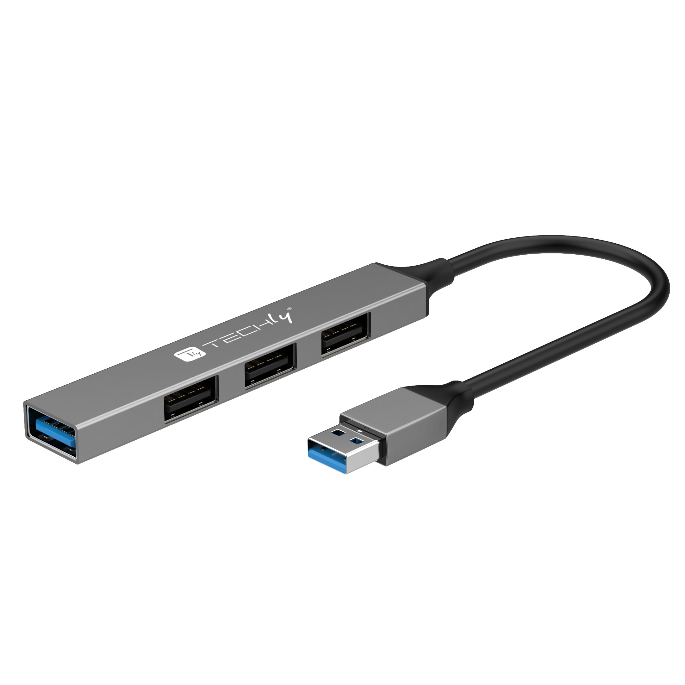 Hub USB-A 3.2 a 4 porte USB-A Slim in Metallo - Techly IUSB32-HUB4A-3U2SLS