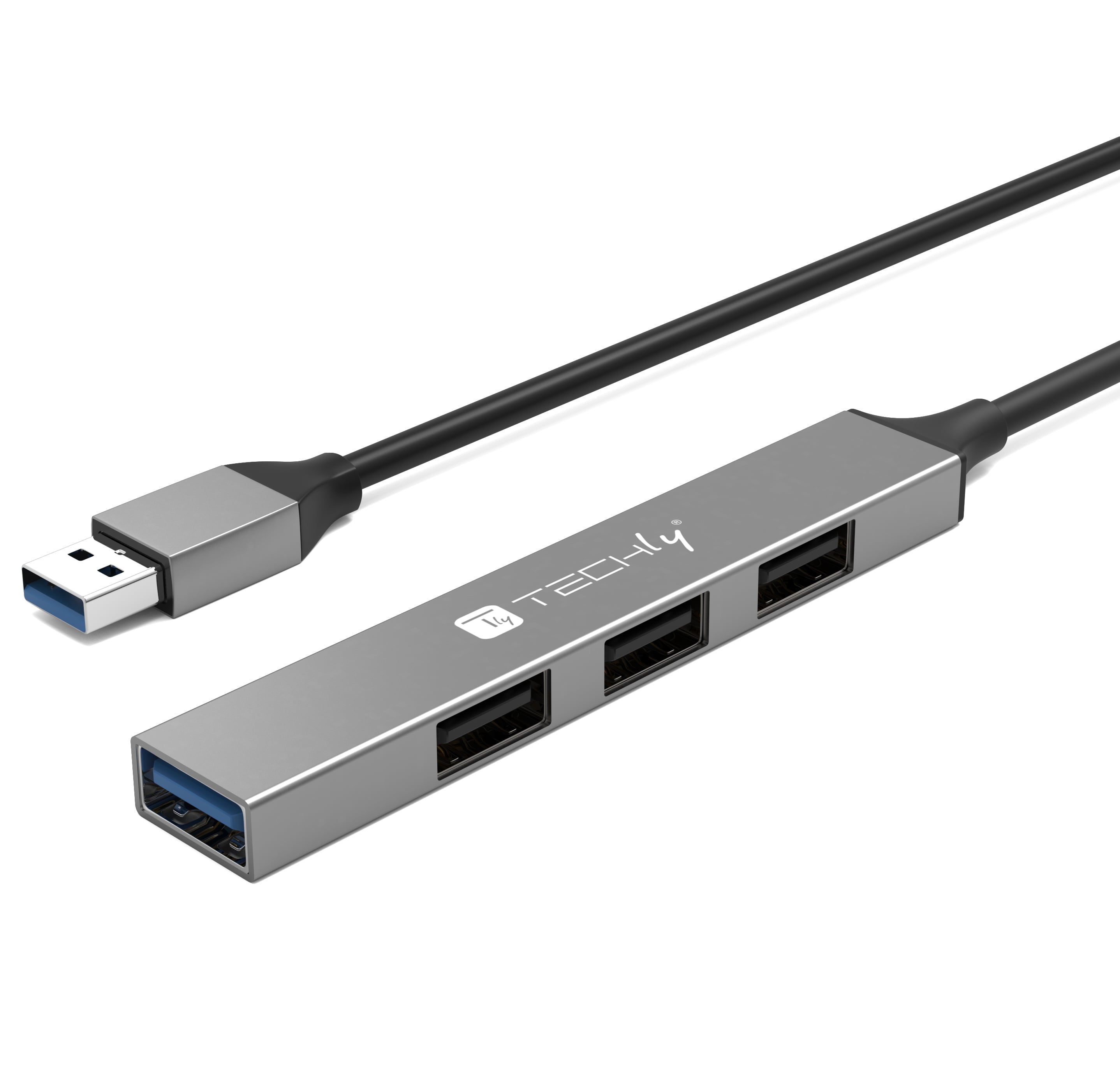 Hub USB-A 3.2 a 4 porte USB-A Slim in Metallo - Techly IUSB32-HUB4A-3U2SLS