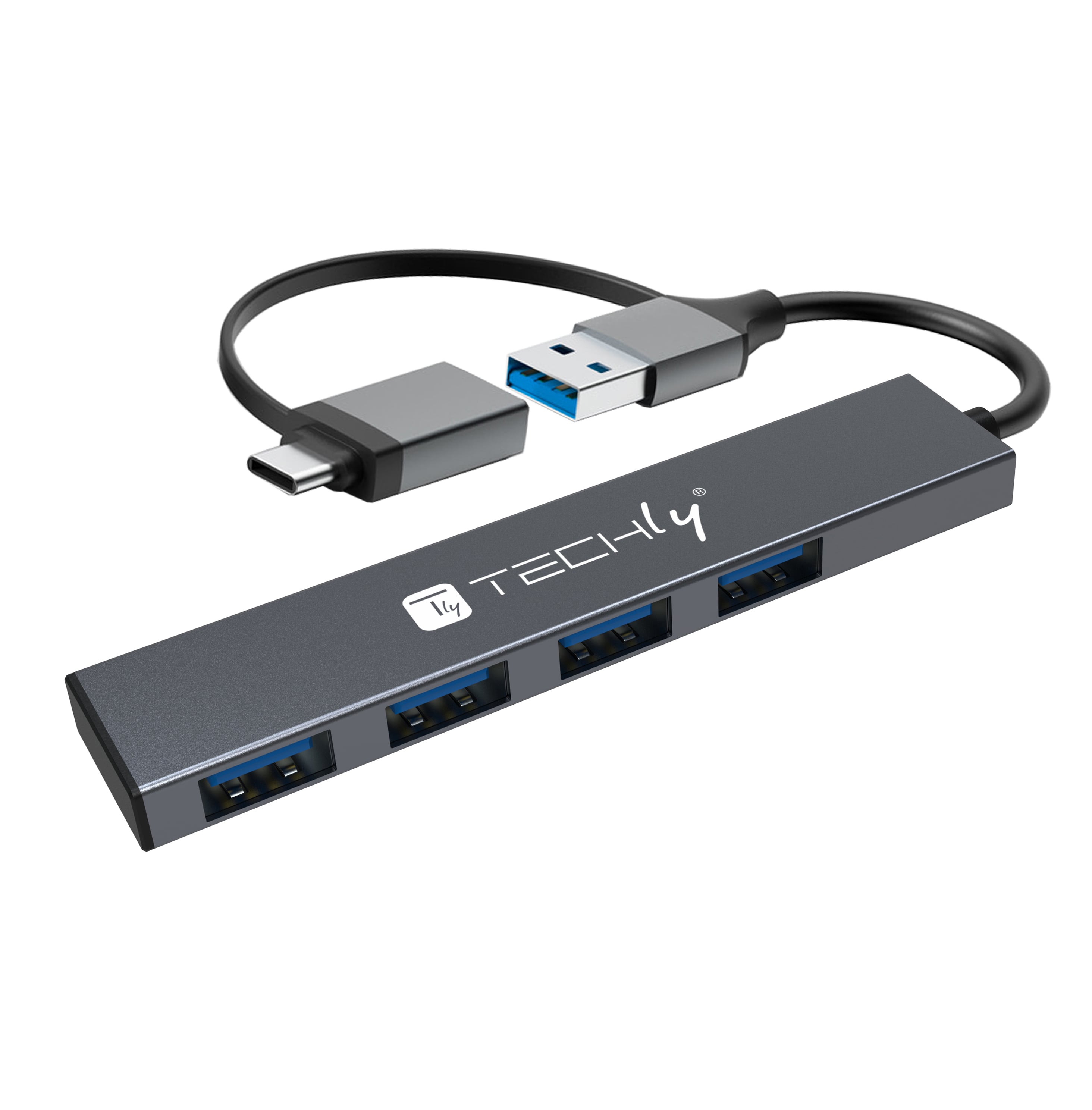 Hub USB-A USB-C™ 3.2 a 4 porte USB-A Slim in Metallo - Techly IUSB32-HUB4AC-4U3SL