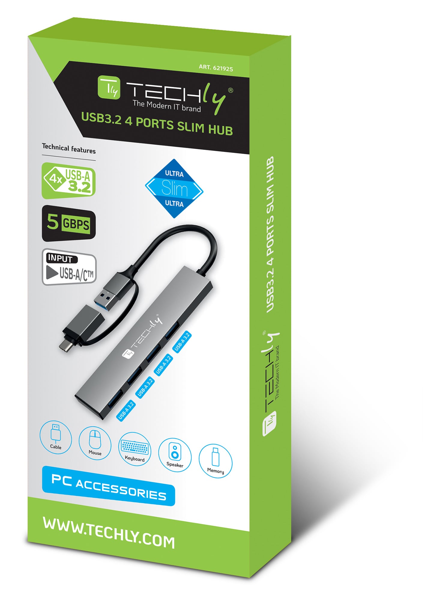 Hub USB-A USB-C™ 3.2 a 4 porte USB-A Slim in Metallo - Techly IUSB32-HUB4AC-4U3SL