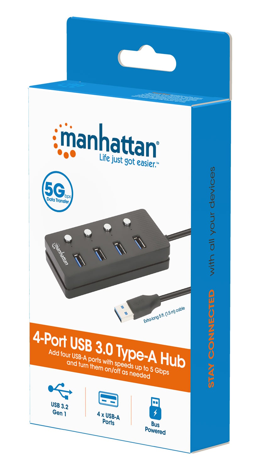 Hub USB 3.2 Gen 1 a 4 porte Type-A con Interruttori per Singola Porta - Manhattan IUSB32-HUB4AI