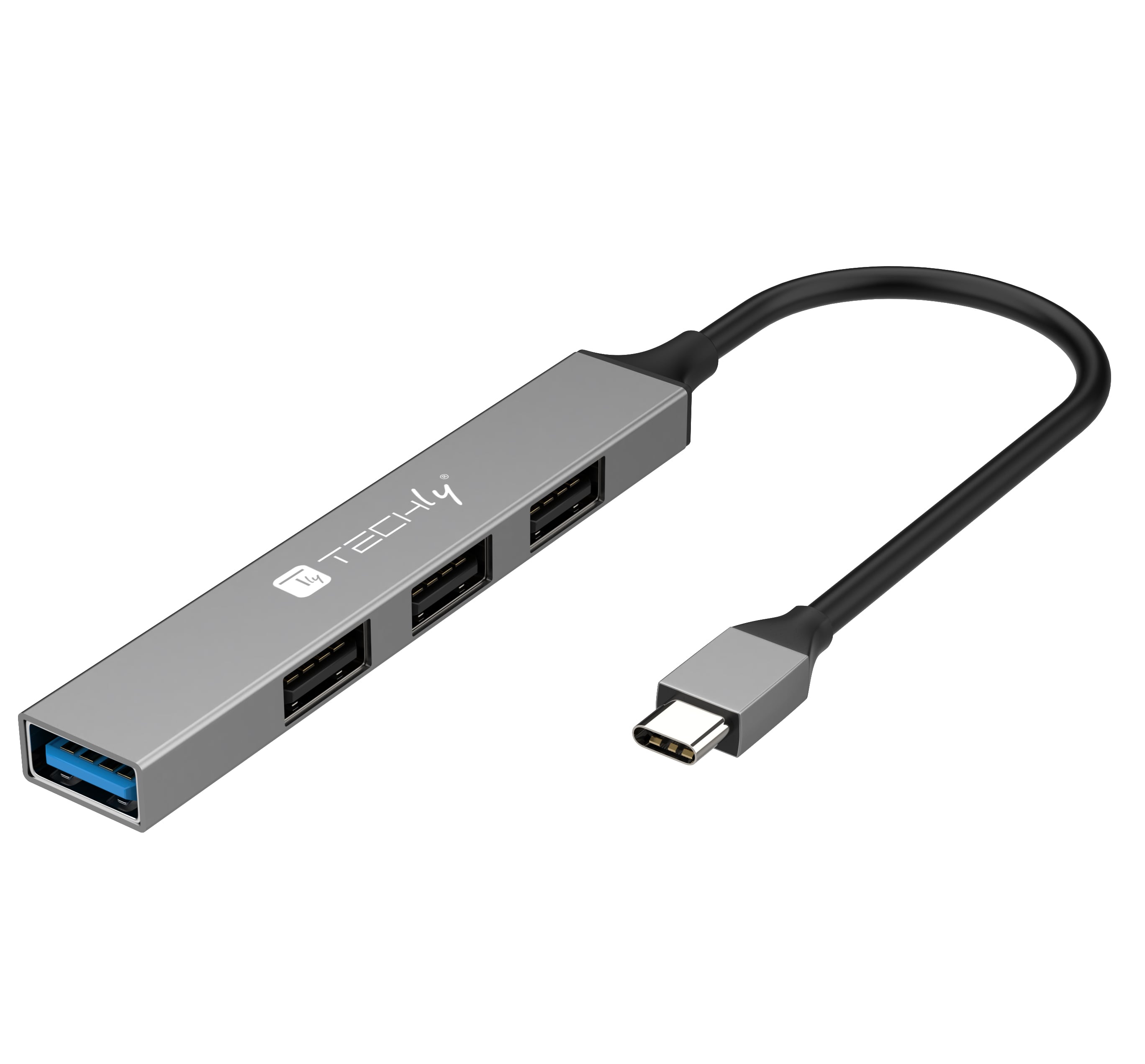 Hub USB-C™ 3.2 a 4 porte USB-A Slim in Metallo - Techly IUSB32-HUB4C-3U2SLS