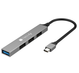 Hub USB-C 3.2 4 Porte USB-A Slim in Metallo - Techly IUSB32-HUB4C-3U2SLS