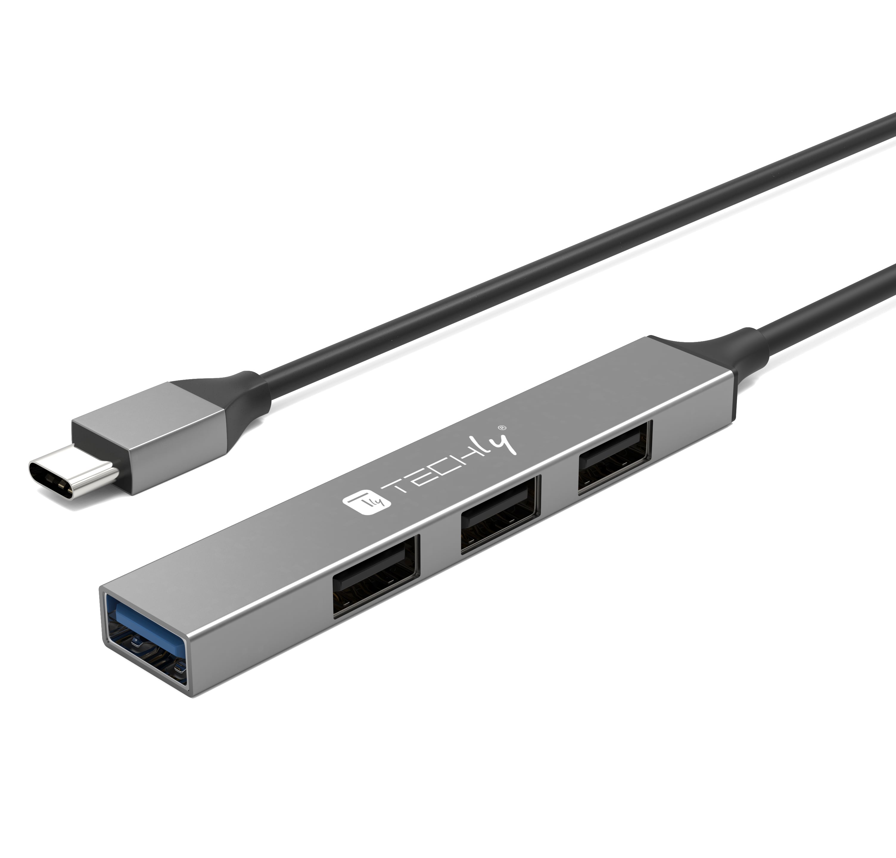 Hub USB-C™ 3.2 a 4 porte USB-A Slim in Metallo - Techly IUSB32-HUB4C-3U2SLS