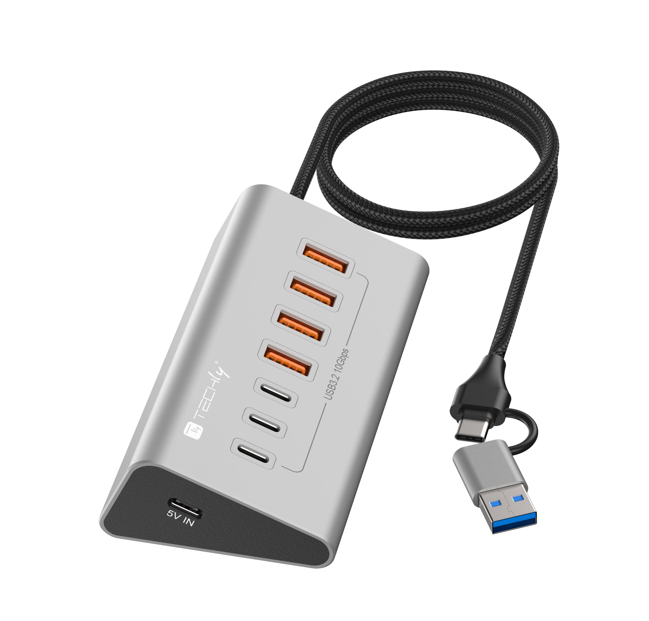 Hub USB 3.2 Gen2 a 4 porte USB-A, 3p USB-C™ in Metallo - Techly IUSB32-HUB7-4A3C