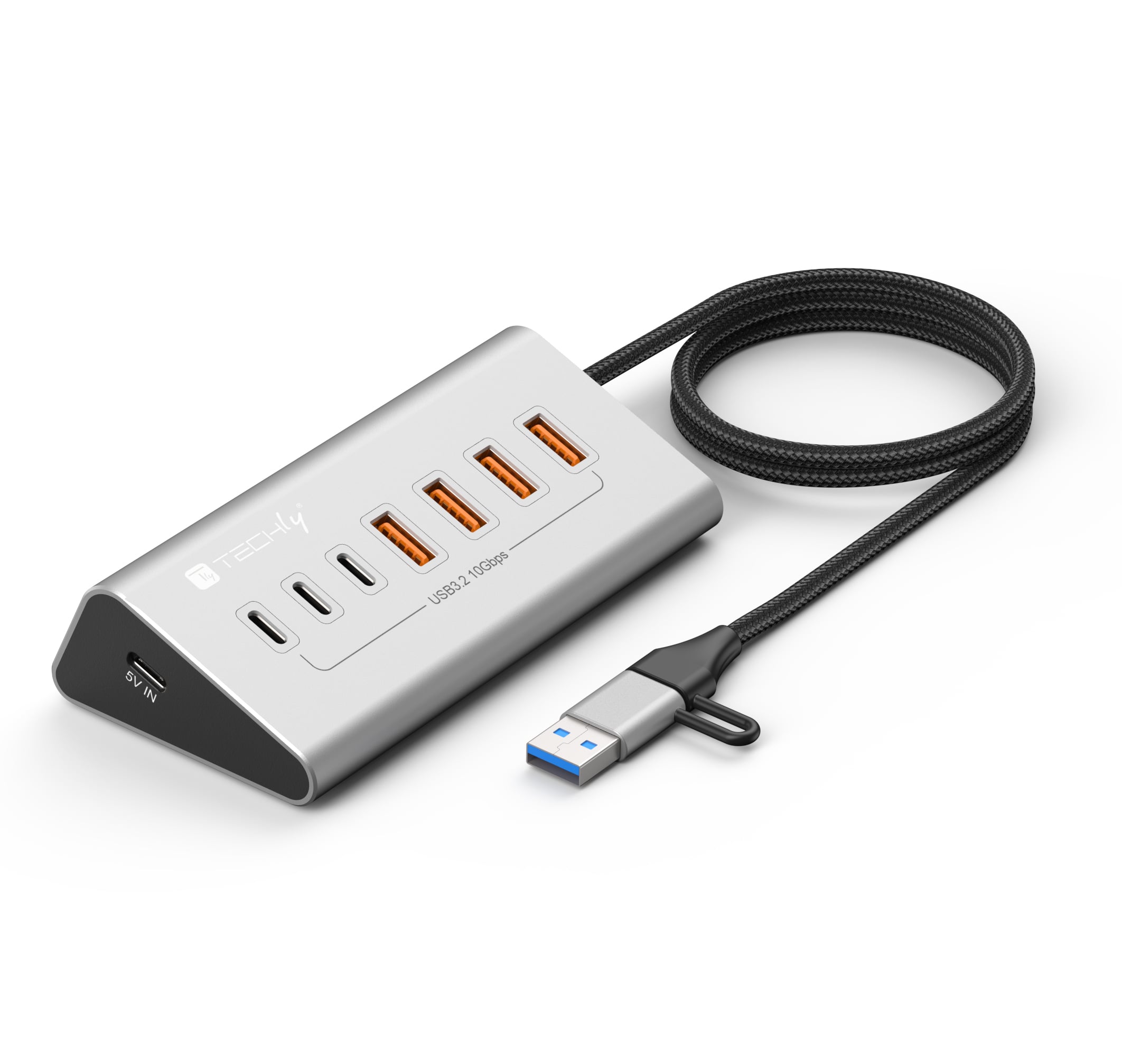 Hub USB 3.2 Gen2 a 4 porte USB-A, 3p USB-C™ in Metallo - Techly IUSB32-HUB7-4A3C