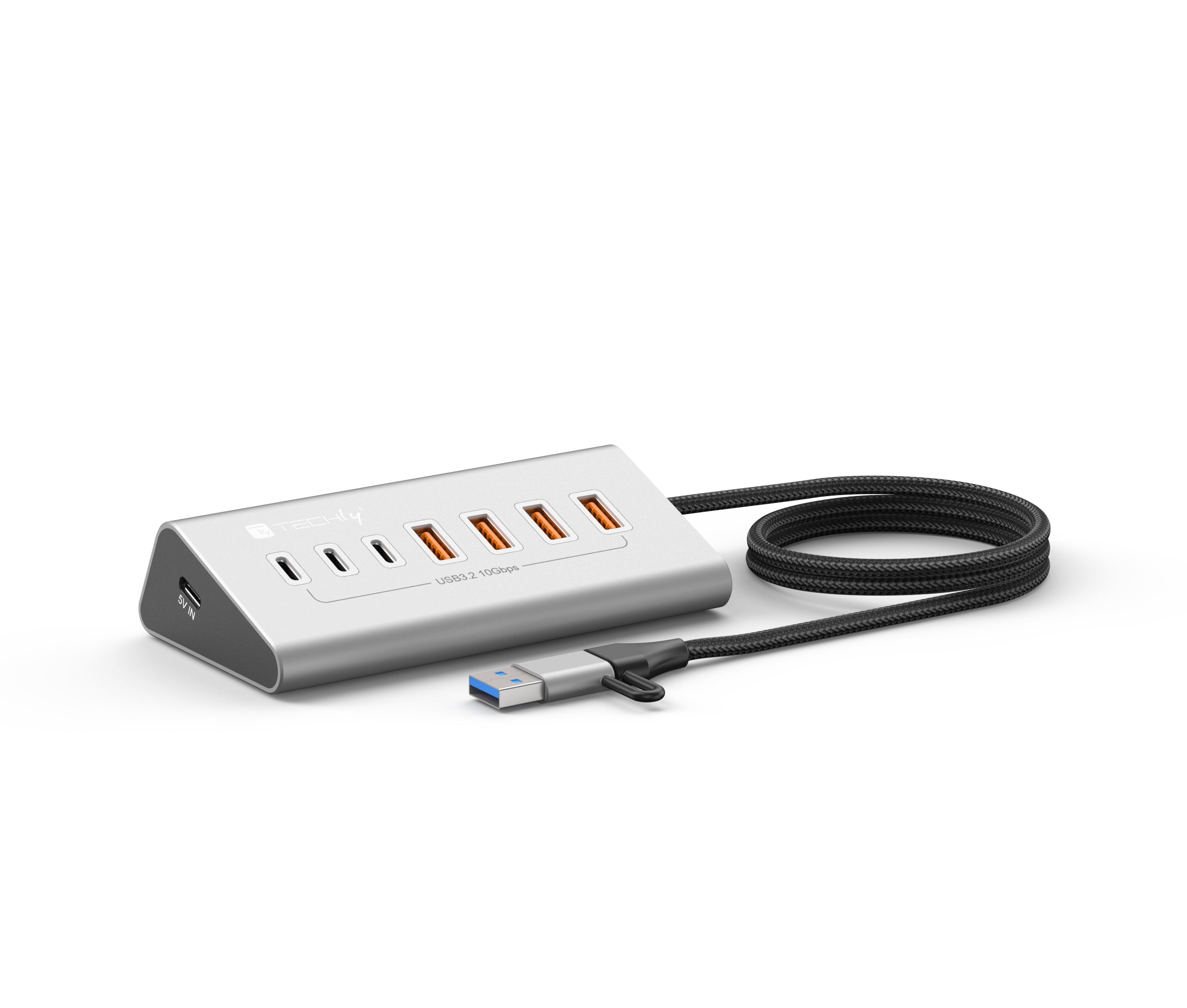 Hub USB 3.2 Gen2 a 4 porte USB-A, 3p USB-C™ in Metallo - Techly IUSB32-HUB7-4A3C