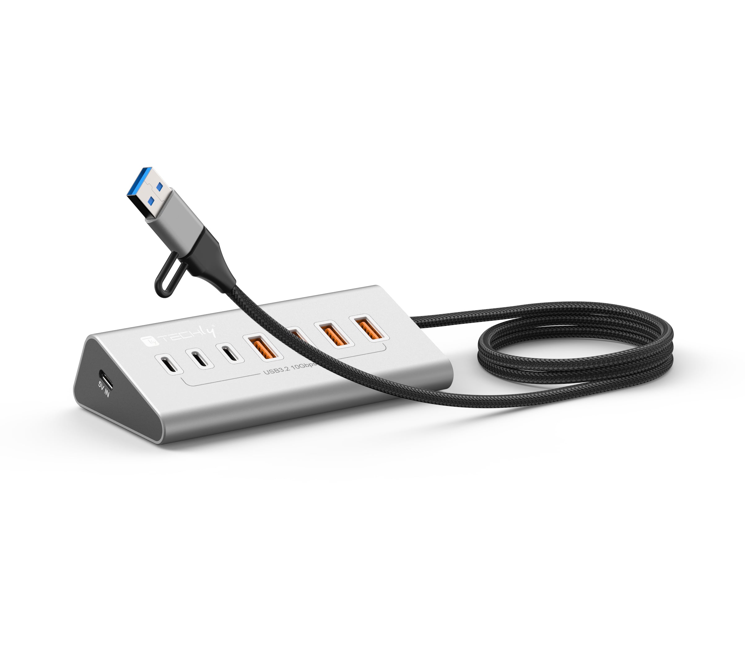 Hub USB 3.2 Gen2 a 4 porte USB-A, 3p USB-C™ in Metallo - Techly IUSB32-HUB7-4A3C