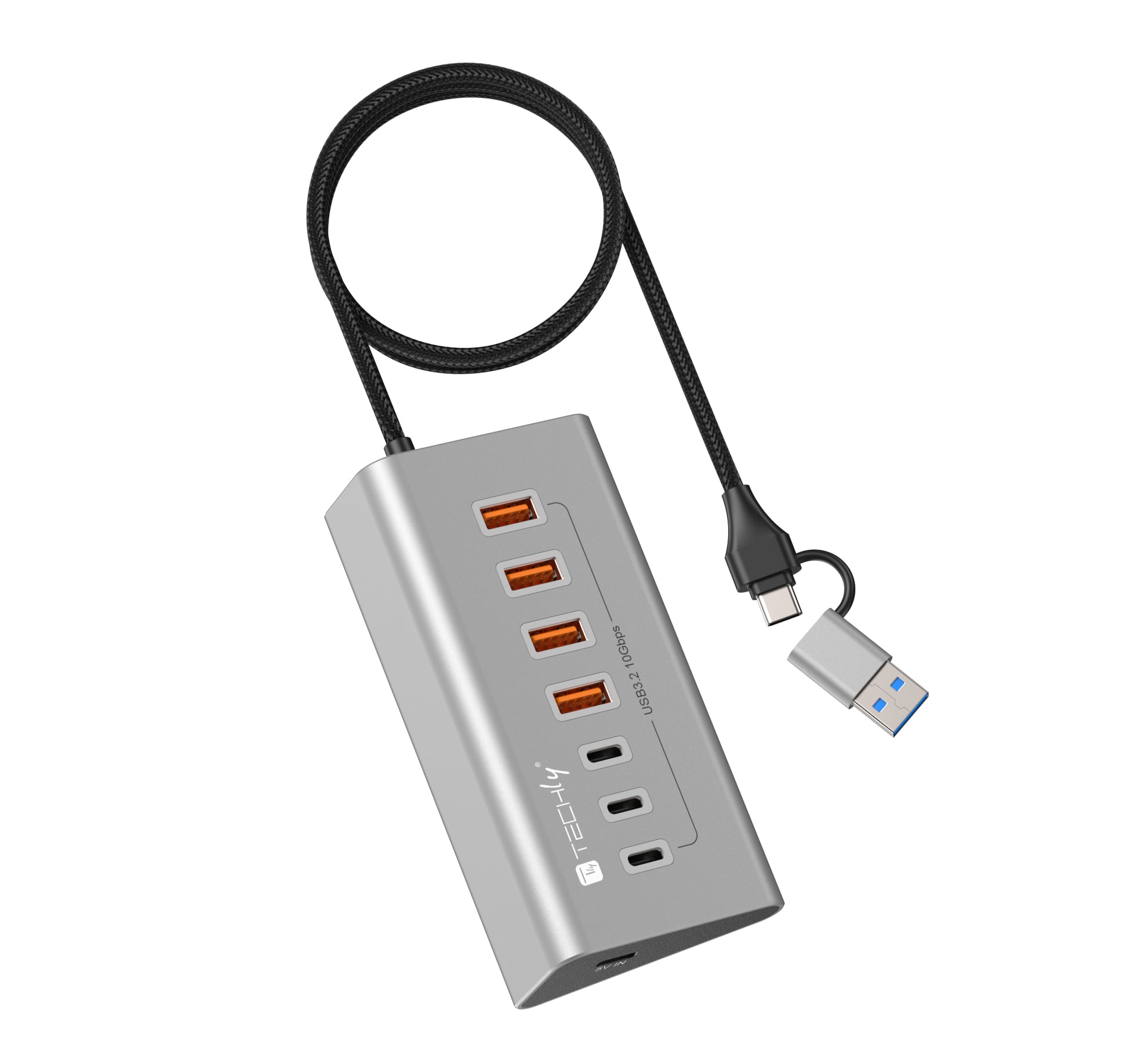 Hub USB 3.2 Gen2 a 4 porte USB-A, 3p USB-C™ in Metallo - Techly IUSB32-HUB7-4A3C