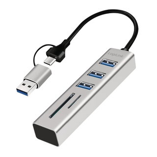 Hub USB 3.2 3 Porte USB-A e Lettore SD/microSD Alluminio Silver - Logilink IUSB32AC-HUB-3ACR