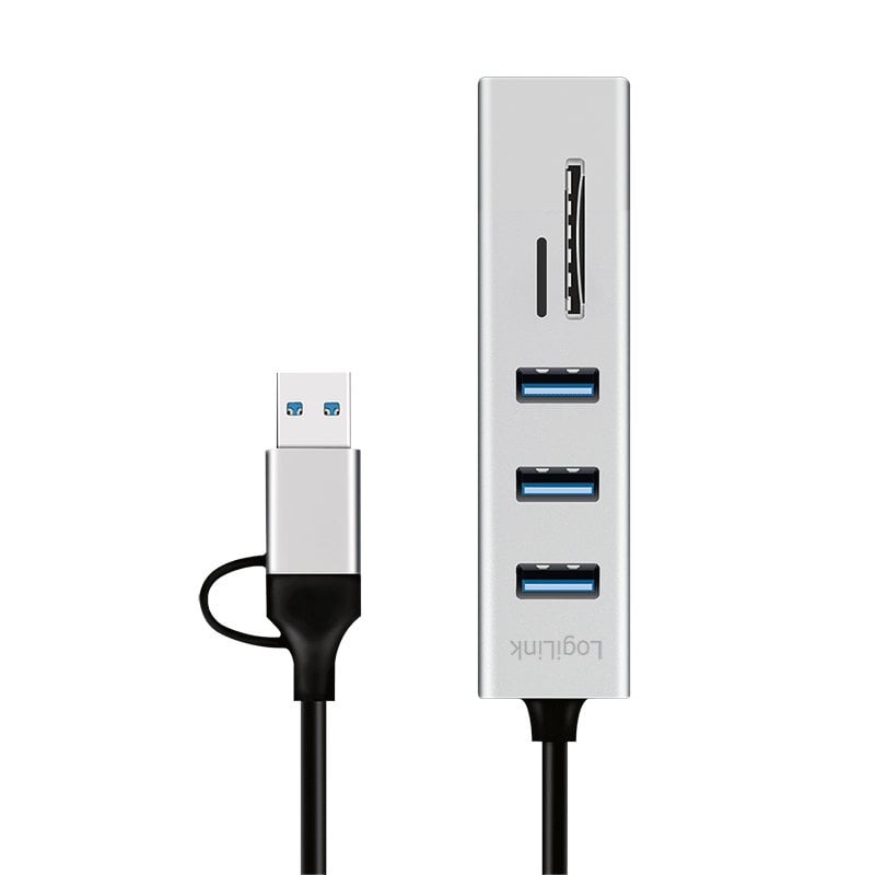 Hub USB 3.2 3 porte USB-A, 2 SD/microSD Alluminio Silver - Logilink IUSB32AC-HUB-3ACR