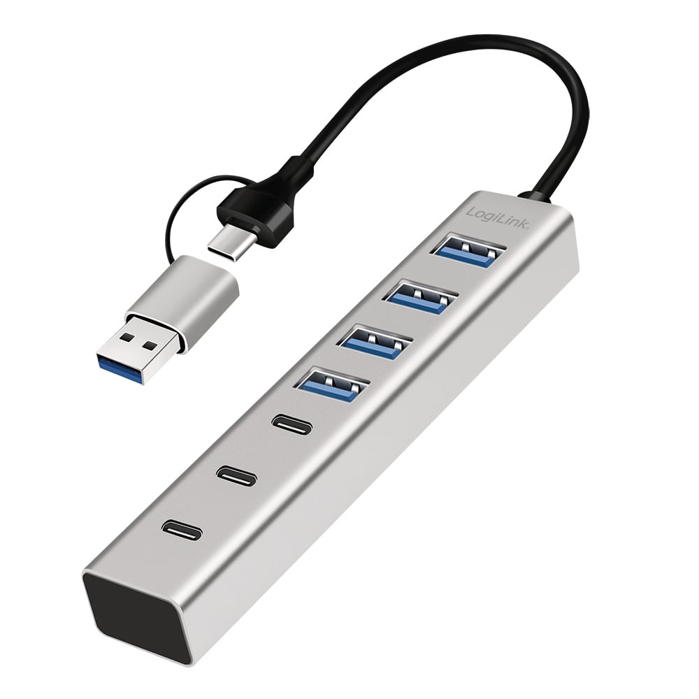 Hub USB 3.2 4 porte USB-A e 3 porte USB-C™ Alluminio Silver - Logilink IUSB32AC-HUB7-4A3C