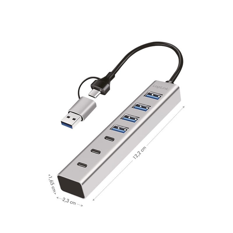 Hub USB 3.2 4 porte USB-A e 3 porte USB-C™ Alluminio Silver - Logilink IUSB32AC-HUB7-4A3C