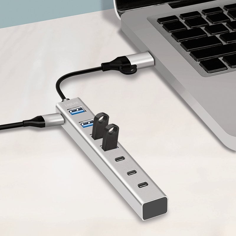 Hub USB 3.2 4 porte USB-A e 3 porte USB-C™ Alluminio Silver - Logilink IUSB32AC-HUB7-4A3C